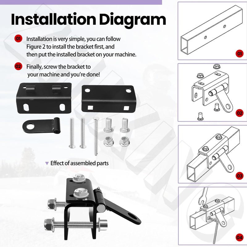 ZHIXING Universal Snowmobile Bumper Hitch Kit - Adjustable Heavy-Duty Steel Sled Trailer Towing Hook Kit Compatible with Polaris, Ski-Doo, Yamaha, Arctic Cat Tongue Type Snowmobile and More - Image 2